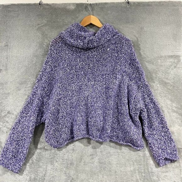 Free People BFF Pullover Sweater Purple Grape Plush Cowl Neck Boxy Oversized Sm - Picture 12 of 13
